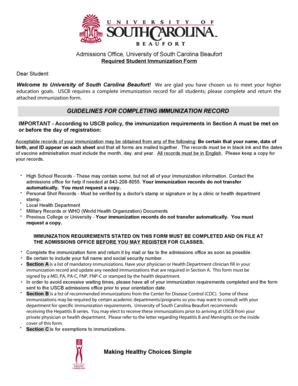 University of South Carolina Beaufort Student Immunization Form