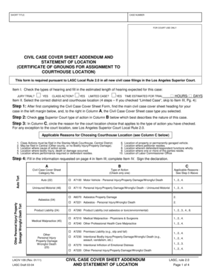 Civil Case Cover Sheet Addendum and Statement of Location