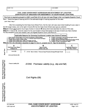 Civil Case Cover Sheet Addendum