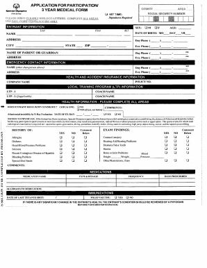 Special Olympics Medical Participation Form