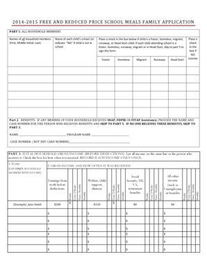 Free and Reduced Price School Meals Family Application