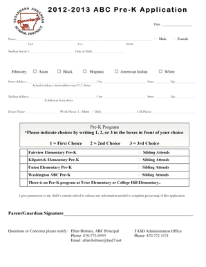 Arkansas Pre-K Application Form