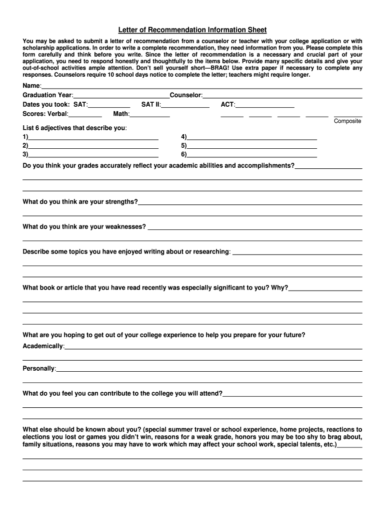 brag sheet template for letter of recommendation Preview on Page 1.
