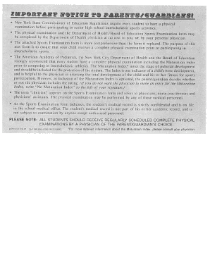 New York Interscholastic Sports Examination Form