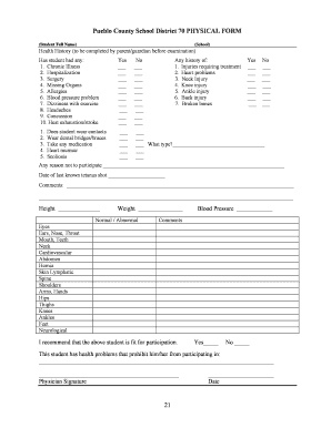 Pueblo County School District 70 Physical Form