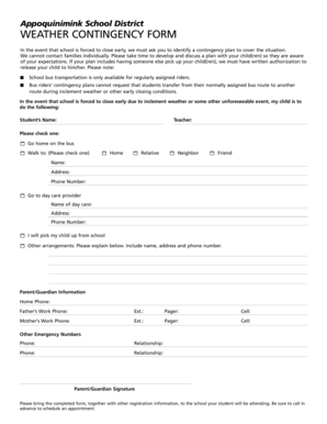 Weather Contingency Form