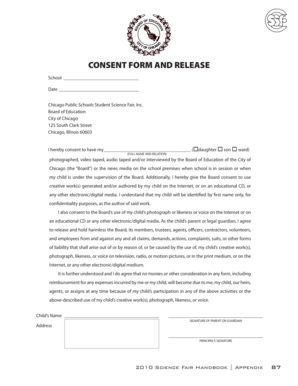 Chicago Public Schools Student Science Fair Consent Form