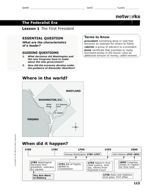 The Federalist Era Lesson 1 The First President