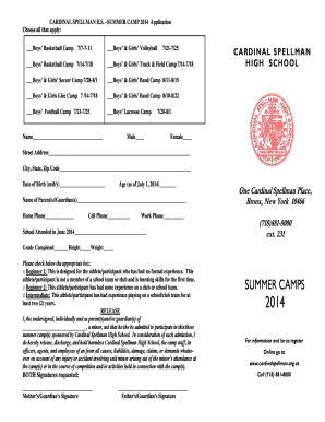 cardina spellman summer session 2014 form