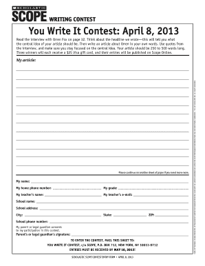 You Write It Contest Entry Form