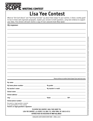 Lisa Yee Contest Entry Form