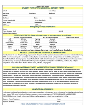 Boston Public Schools Student Participation Parental Consent Form