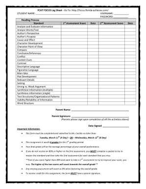 FCAT Focus Log Sheet