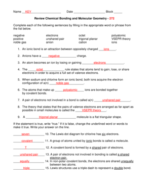 Chemical Bonding and Molecular Geometry Worksheet