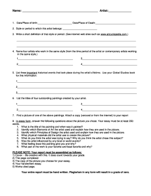 Artist Research Report Form