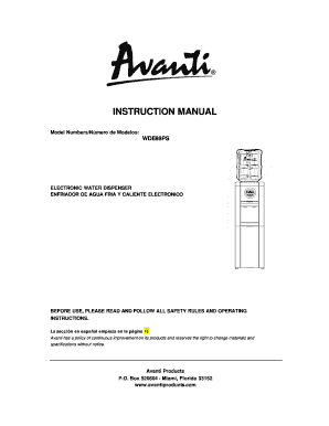 Avanti Water Dispenser Registration Card