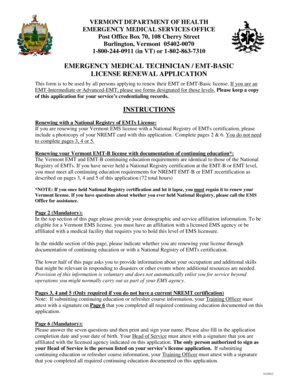 Vermont EMT-Basic License Renewal Application