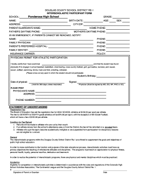 Douglas County School District Interscholastic Participant Form
