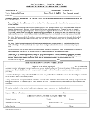 Douglas County School District Overnight Field Trip Permission Form