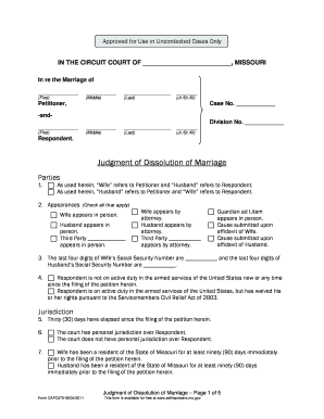 Missouri Divorce Judgment Form