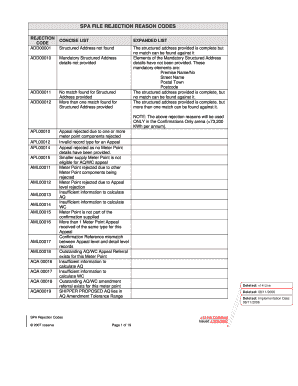 Fillable Online spa rejection codes form Fax Email Print - pdfFiller