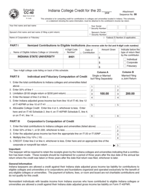 Indiana College Credit Schedule