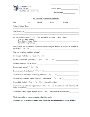 Pre Donation Nutrition Questionnaire