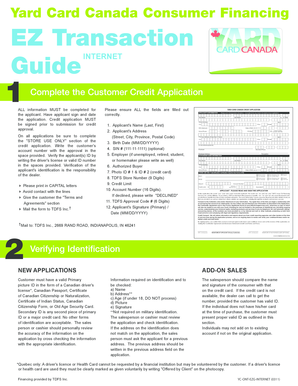 Yard Card Canada Consumer Financing Credit Application