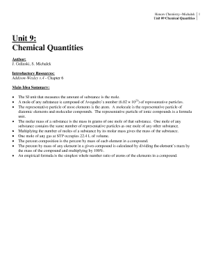 Honors Chemistry Unit 9 Chemical Quantities Worksheet