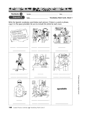 vocabulary flash cards sheet 1