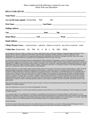 Relay For Life Registration Form