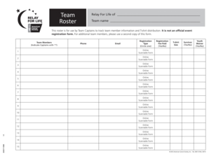 Relay For Life Team Roster Form