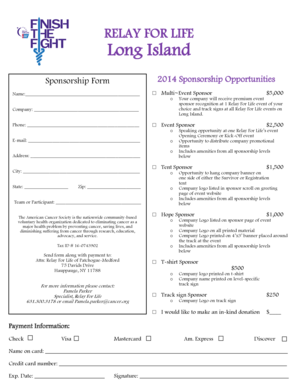 Relay For Life Sponsorship Form