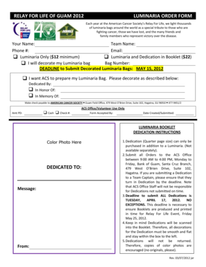 Relay For Life Luminaria Order Form