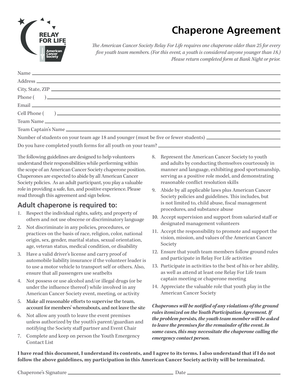 Chaperone Agreement for American Cancer Society Relay For Life