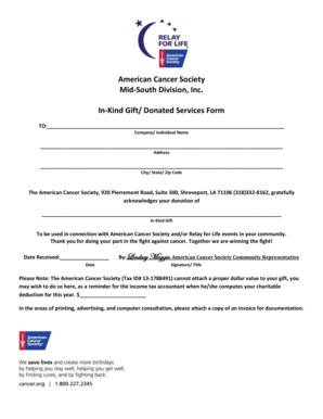 American Cancer Society In-Kind Gift Form