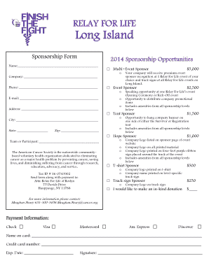 Relay For Life Sponsorship Form