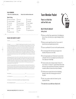 Relay For Life Team Member Packet