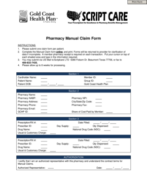 Pharmacy Manual Claim Form