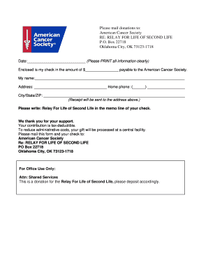 Donation Form for Relay For Life of Second Life