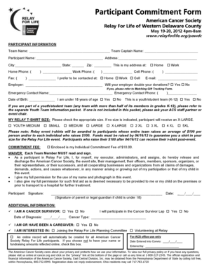 American Cancer Society Relay For Life Commitment Form