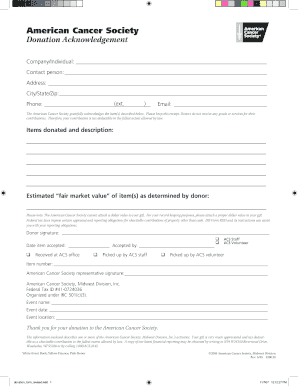 American Cancer Society Donation Acknowledgement