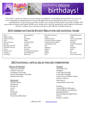 2013 American Cancer Society Relay For Life Sponsorship Form