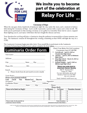 Relay For Life Luminaria Order Form
