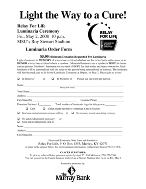 Relay For Life Luminaria Order Form