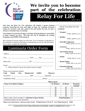 Relay For Life Luminaria Order Form