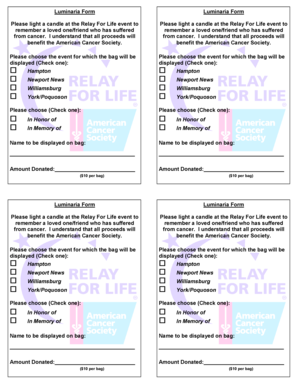 Luminaria Form for Relay For Life