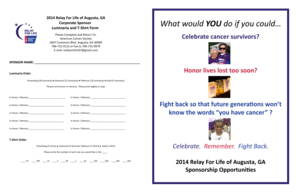 Relay For Life Luminaria and T-Shirt Form