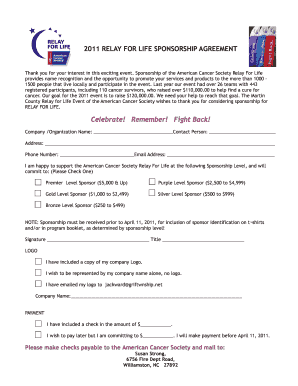 Relay for Life Sponsorship Agreement