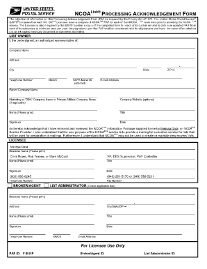 NCOALink Processing Acknowledgement Form